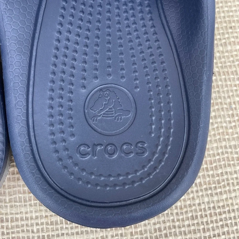 Crocs Classic Slide Navy Blue Grey Mens 9 Womens 11 Sandals 12030